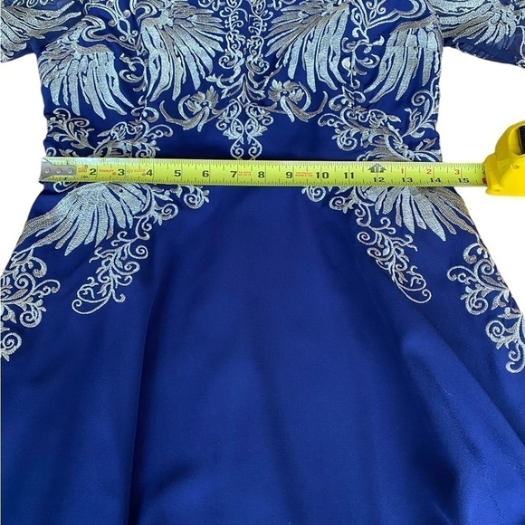 YZXH Yu Zhong Xie Hou Navy Blue and Taupe Lace Embroidered A-Line Dress Size L - Picture 12 of 15